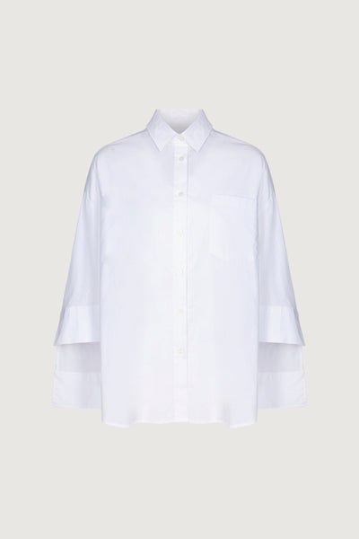Camicia over in popeline con ricamo sul retro