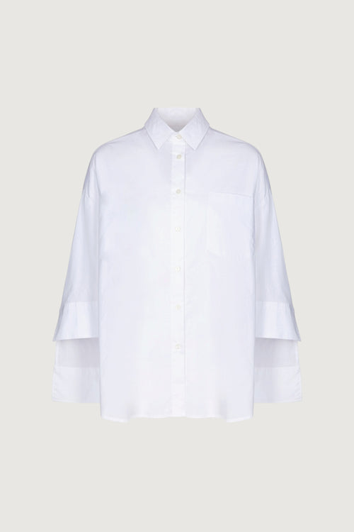 Camicia over in popeline con ricamo sul retro