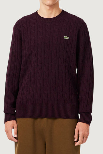 LACOSTE-AH2924 3KE -Maglione girocollo a trecce in lana cardata