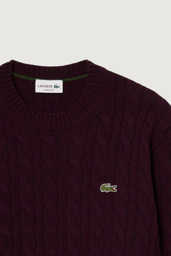 LACOSTE-AH2924 3KE -Maglione girocollo a trecce in lana cardata