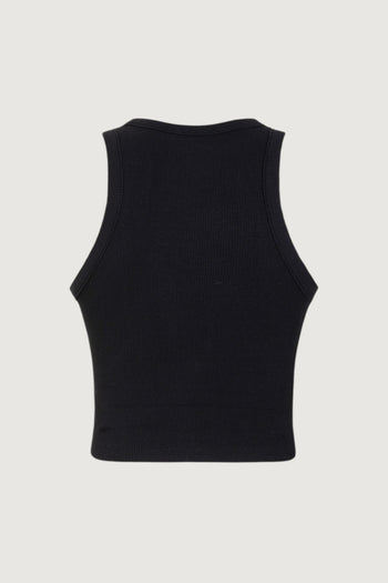 Crop top in costina con scollo all'americana - 2