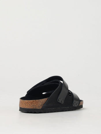 Quattro Stagioni black leather double strap cork footbed sandals