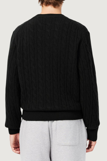 LACOSTE-AH2924 GJP-Maglione girocollo a trecce in lana cardata