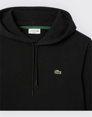 Quattro Stagioni black cotton blend hoodie with drawstring hood and embroidered crocodile logo.