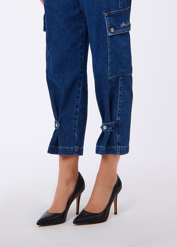 LIU JO BLUE DENIM-UF6184D0380 77331-PANT. CARGO BALLOON DENIM R.W.