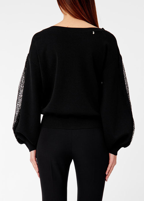 LIU JO COLLECTION-CF6264MS55N 22222-ECS MAGLIA CHIUSA M/L C/PIZZO