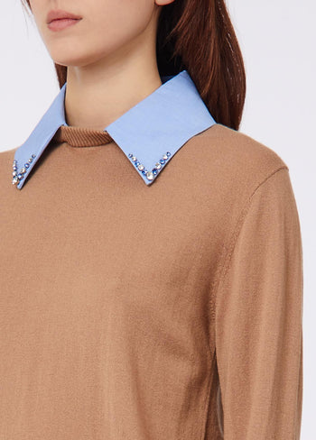 LIU JO WHITE-WF6452MA16R L9440-MAGLIA CHIUSA COLLETTO POPELIN