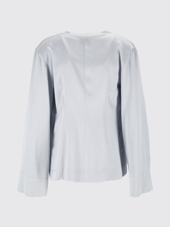 FORTE_FORTE-15382 GREY-camicia con sciarpa frangia  raso seta
