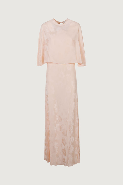 Fluid bouquet jacquarde dress with cape