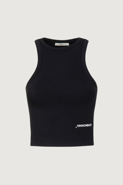 Crop top in costina con scollo all'americana