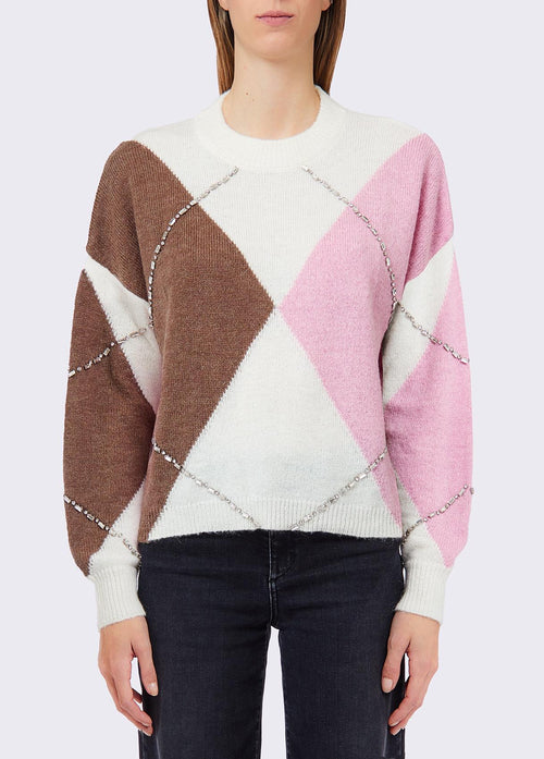 LIU JO WHITE-WF6184MA15R L9197-MAGLIA CHIUSA M/L ARGYLE