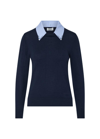 LIU JO WHITE-WF6452MA16R L9446-MAGLIA CHIUSA COLLETTO POPELIN