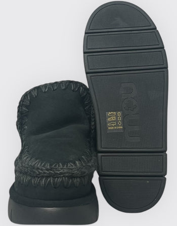 Quattro Stagioni black suede Eskimo bounce sneaker with wool stitching and thick rubber sole.