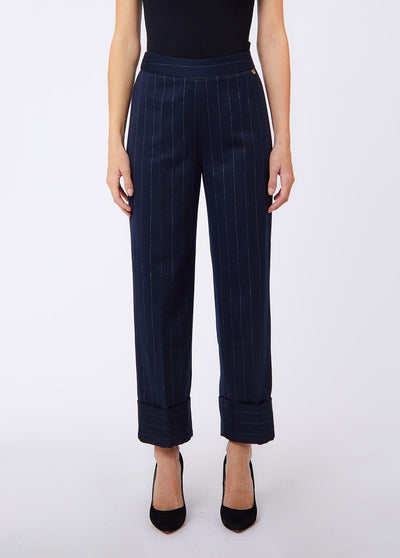 LIU JO WHITE-WF6250T731A L9173-PANT. CON RISVOLTO GESSATO