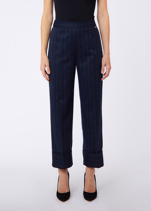 LIU JO WHITE-WF6250T731A L9173-PANT. CON RISVOLTO GESSATO