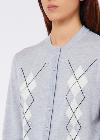 LIU JO WHITE-WF6288MA16R L9208-CARDIGAN DISEGNO ARGYLE