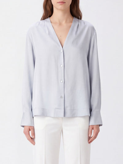 FORTE_FORTE-15382 GREY-camicia con sciarpa frangia  raso seta