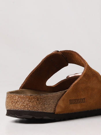 Quattro Stagioni Arizona SFB tobacco oiled leather sandals with adjustable buckle straps and cork sole. Narrow fit.