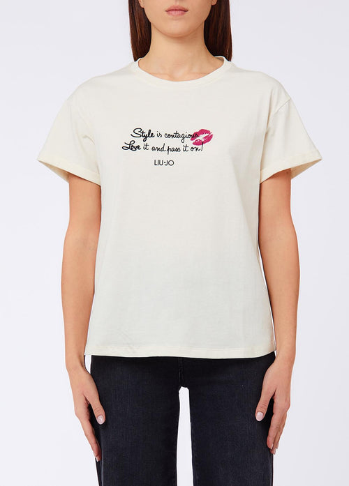 LIU JO WHITE-WF6368JS904 L9357-ECS T-SHIRT M/C CON RISVOLTO