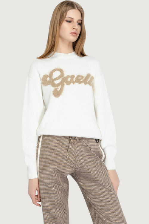 Pullover cropped con logo lurex
