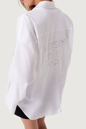 Camicia over in popeline con ricamo sul retro - 4