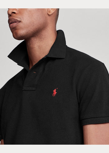 Quattro Stagioni black slim-fit cotton piqué polo shirt with red embroidered pony logo.