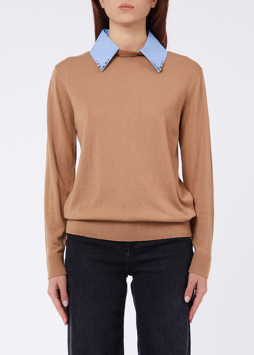LIU JO WHITE-WF6452MA16R L9440-MAGLIA CHIUSA COLLETTO POPELIN