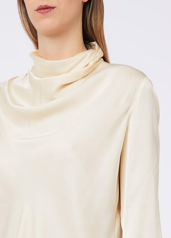 LIU JO WHITE-WF6282T2571 51216-TUNICA SATIN COLLO DRAPPEGGIAT