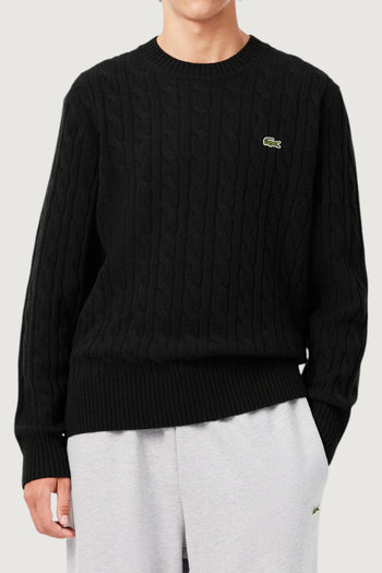 LACOSTE-AH2924 GJP-Maglione girocollo a trecce in lana cardata