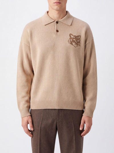 MAISON KITSUNE'-MRMKL00KM0329 0625-FOX HEAD INTARSIA MERINO POLO JUMPER