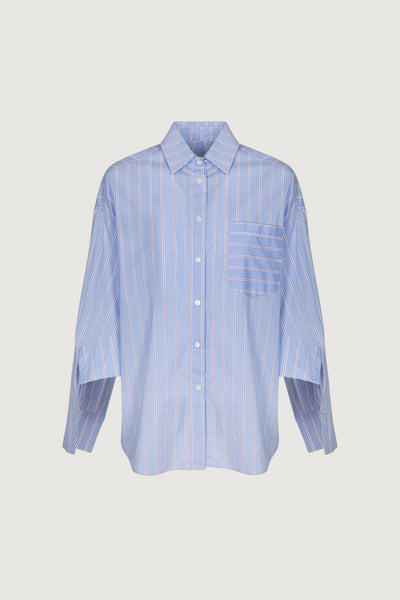 Camicia over in bastonetto di cotone con claim