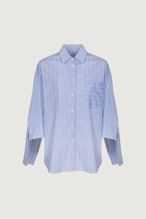 Camicia over in bastonetto di cotone con claim