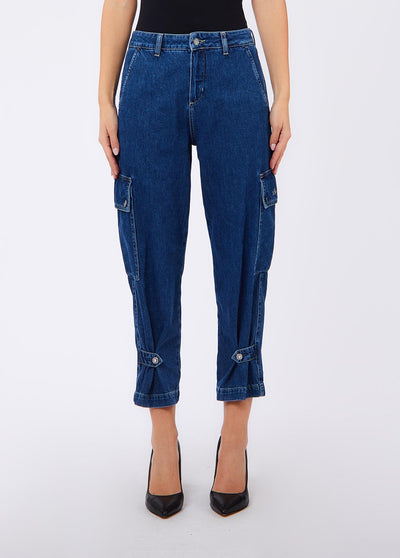 LIU JO BLUE DENIM-UF6184D0380 77331-PANT. CARGO BALLOON DENIM R.W.