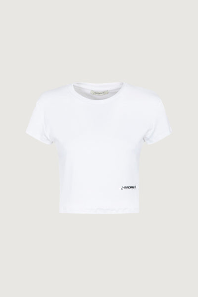 Crop top in costina maniche corte