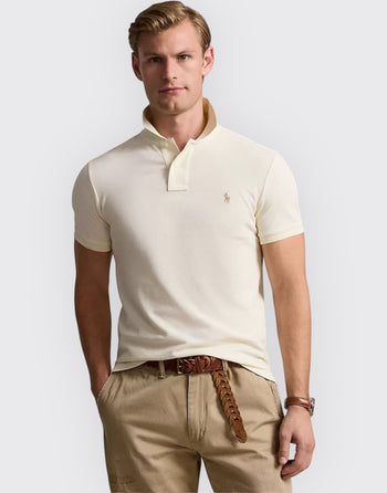 Quattro Stagioni cream piqué cotton slim-fit polo shirt with embroidered logo and spread collar.