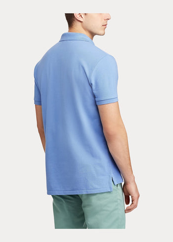 Quattro Stagioni men's slim-fit polo shirt in sky blue cotton piqué with textured finish.
