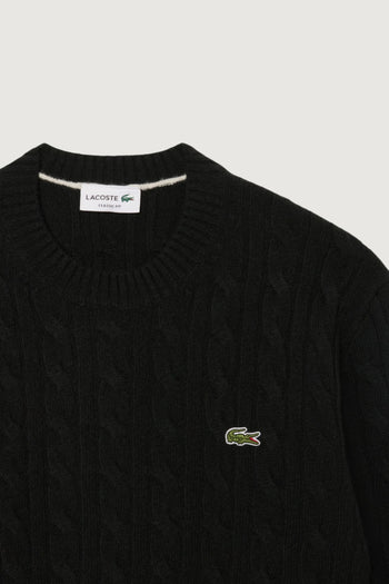 LACOSTE-AH2924 GJP-Maglione girocollo a trecce in lana cardata