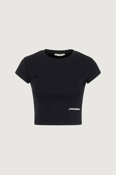 Crop top in costina maniche corte