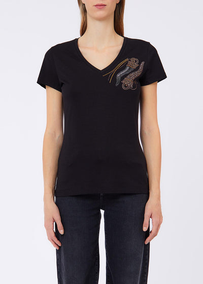 LIU JO WHITE-WF6447JS923 L9413-ECS T-SHIRT SKINNY SCOLLO V