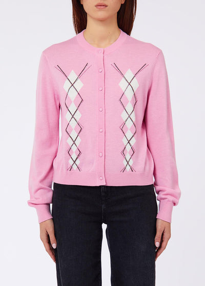 LIU JO WHITE-WF6288MA16R L9287-CARDIGAN DISEGNO ARGYLE