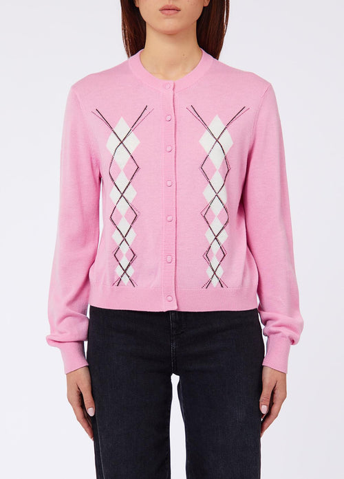 LIU JO WHITE-WF6288MA16R L9287-CARDIGAN DISEGNO ARGYLE