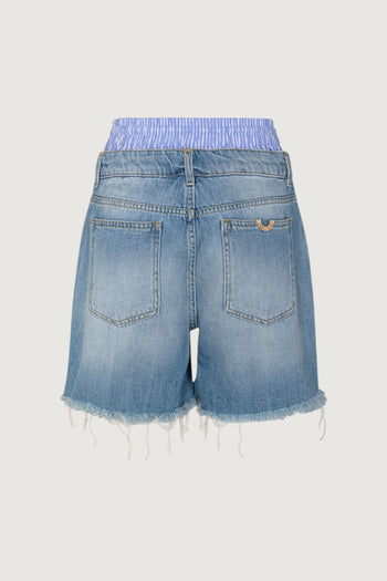 GAELLE-GAABW09515 BL01-SHORT IN DENIM CON DOPPIA VITA IN POPELINE RIGATO