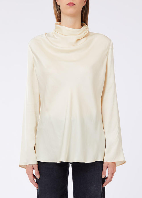 LIU JO WHITE-WF6282T2571 51216-TUNICA SATIN COLLO DRAPPEGGIAT