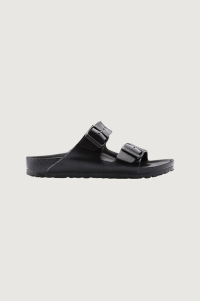 Quattro Stagioni black EVA Arizona sandals with adjustable buckles and contoured footbed. Narrow fit.