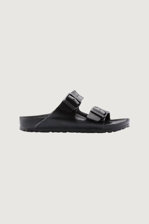 Quattro Stagioni black EVA Arizona sandals with adjustable buckles and contoured footbed. Narrow fit.