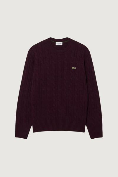 LACOSTE-AH2924 3KE -Maglione girocollo a trecce in lana cardata