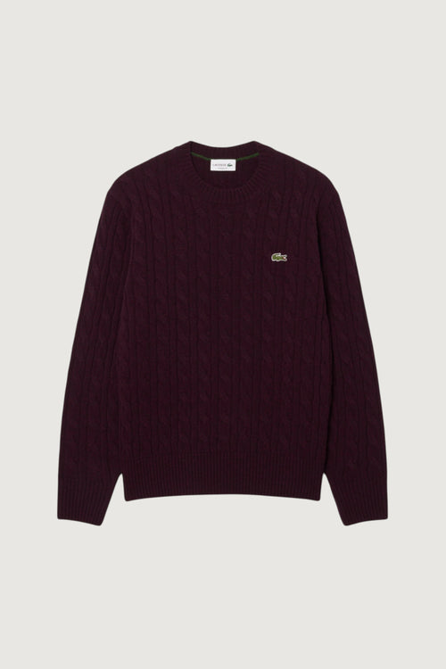 LACOSTE-AH2924 3KE -Maglione girocollo a trecce in lana cardata