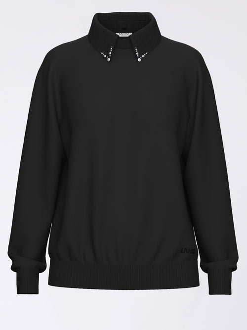 LIU JO WHITE-WF6452MA16R L9515-MAGLIA CHIUSA COLLETTO POPELIN