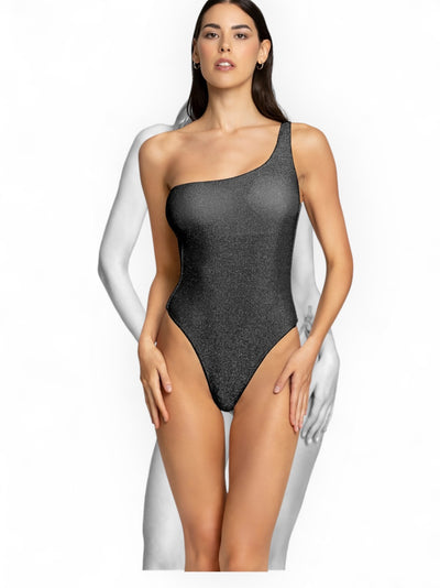 Intero monospalla lurex resort nero