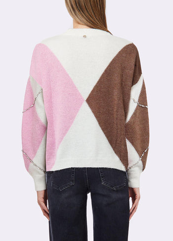 LIU JO WHITE-WF6184MA15R L9197-MAGLIA CHIUSA M/L ARGYLE